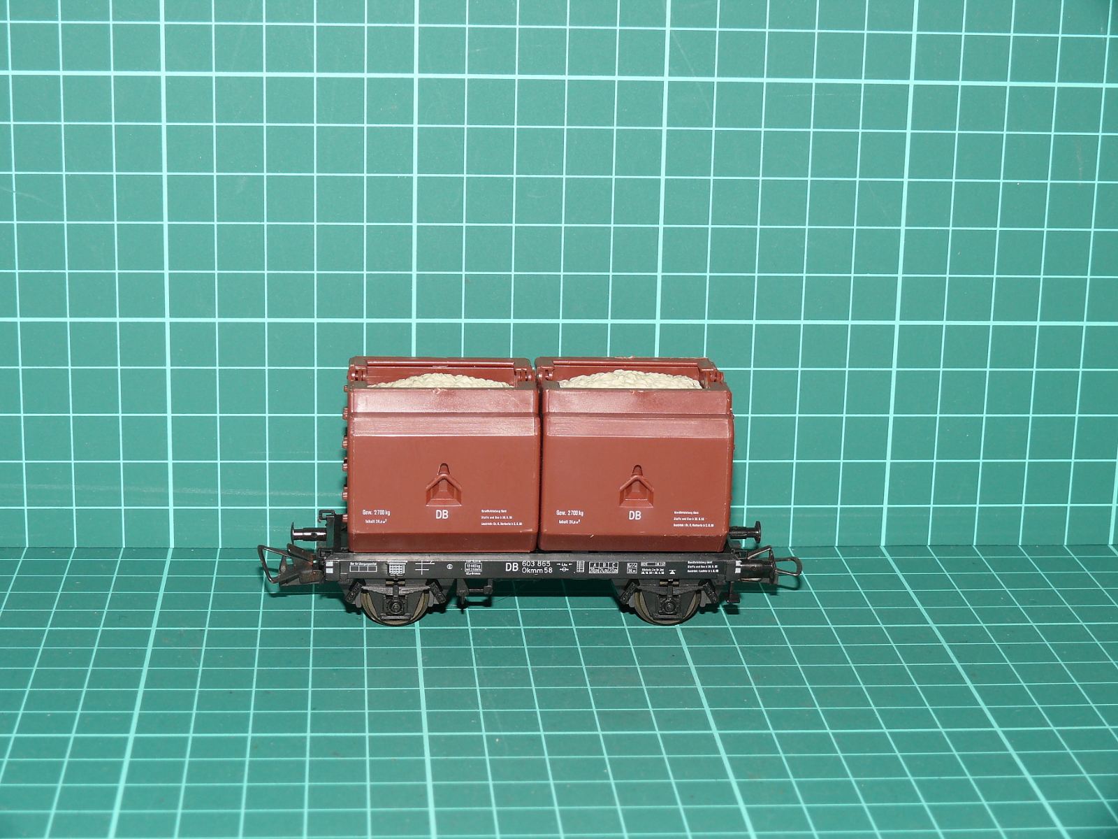 Röwa / Roco H0 - Dvounápravový vůz se 2 odklopnými korbami na vápno Otmm 58 (603 865) DB (1:87) – H0