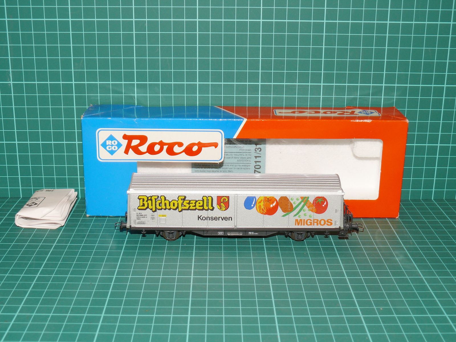 Roco H0 – Dvounápravový vůz s posuvnými stěnami „Bischofszell Konserven / MIGROS“ SBB-CFF (kat. č. 46397, OVP) – H0